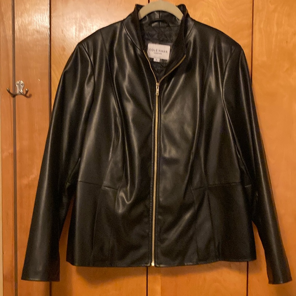Cole Haan Faux Leather Black Moto Jacket - Brand New W/O Tags